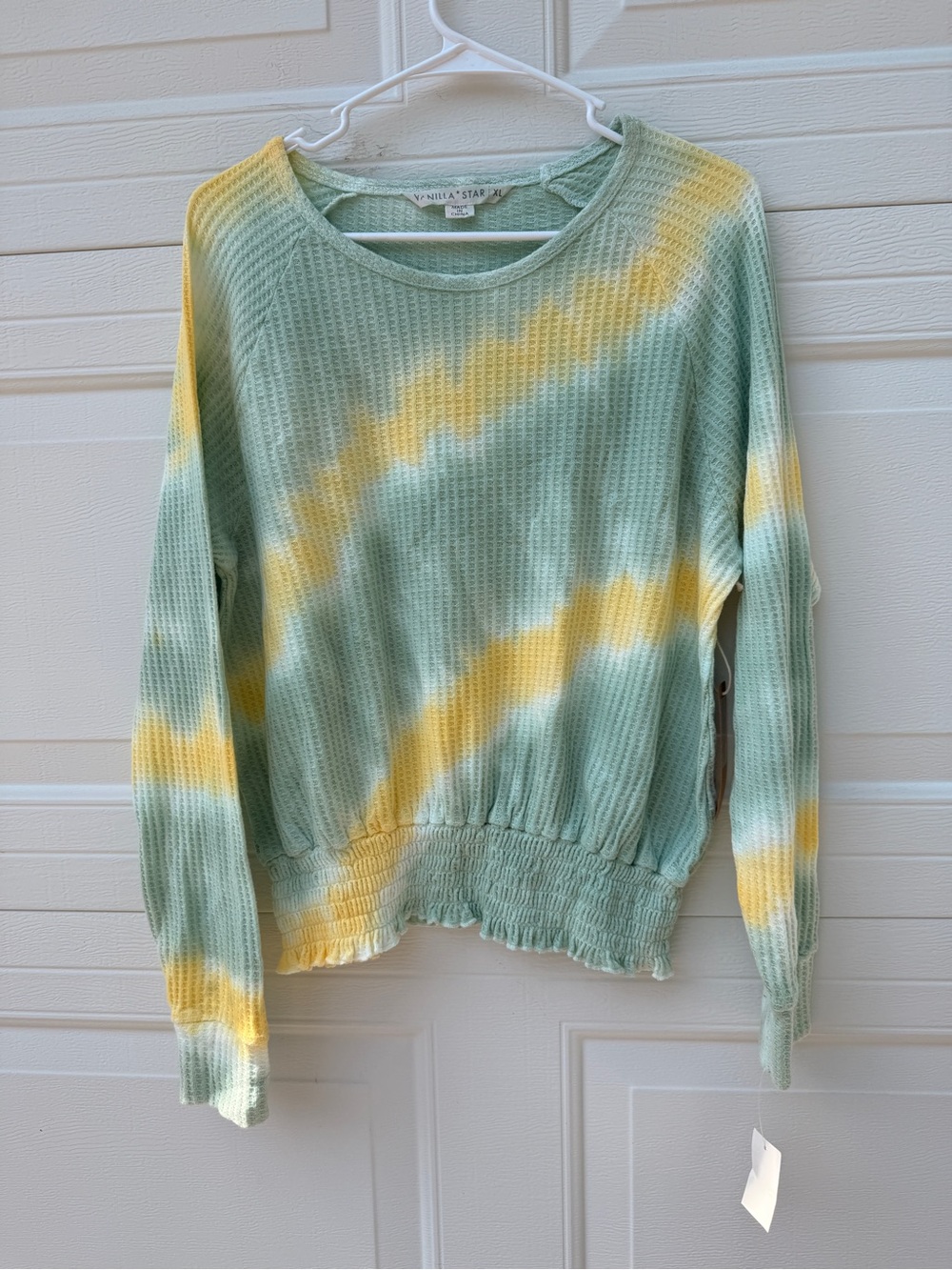 Vanilla Star Sage Green Yellow Tie-Dye Long Sleeve Blouse Top XL NWT